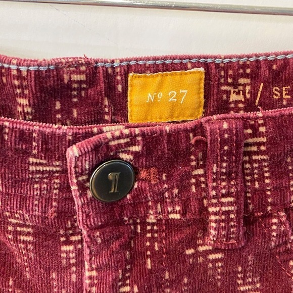 Anthro pilcro Corduroy Dark Red Cream Aztec Boho Skinny Pants Size 27 - Picture 3 of 11